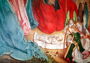 Detail Klanění pastýřů, panel zcela vlevo od retabula na hlavním oltáři, 1480